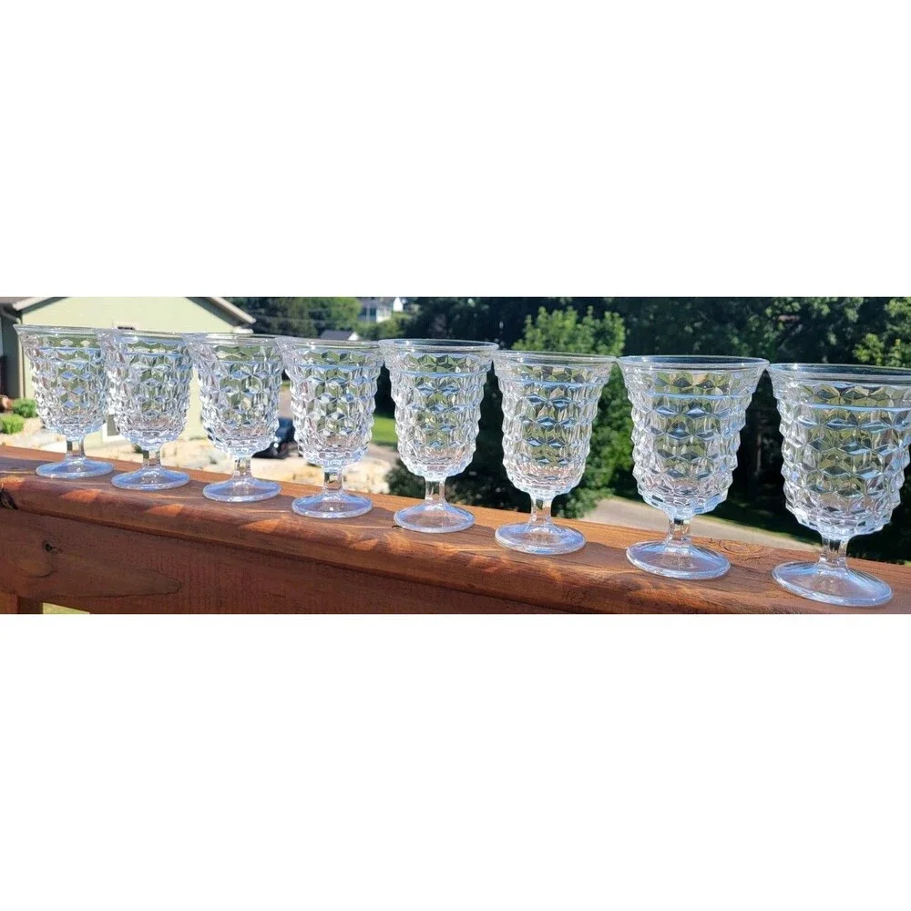 Fostoria American Clear Footed Cubist Low Water Goblets Set of 8 Vintage 5.5 in